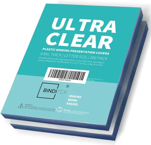 Miniatura 25 de Binditek paquete de 50 portadas de encuadernación transparentes de PVC de 8 mil, 11 x 17 pulgadas, tamaño tabloide, esquinas cuadradas, sin