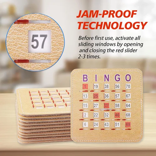 Miniatura 3 de GSE Games & Sports Expert Tarjetas de bingo con obturador cosido de 5 capas, tarjetas de bingo deslizantes con punta de dedo, cartón de bingo