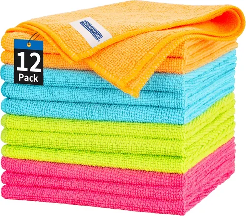 Miniatura 28 de Toallas de microfibra para automóviles, paquete de 24 paños de limpieza de microfibra, toallas de limpieza de 11.5 x 11.5 pulgadas, absorbentes a