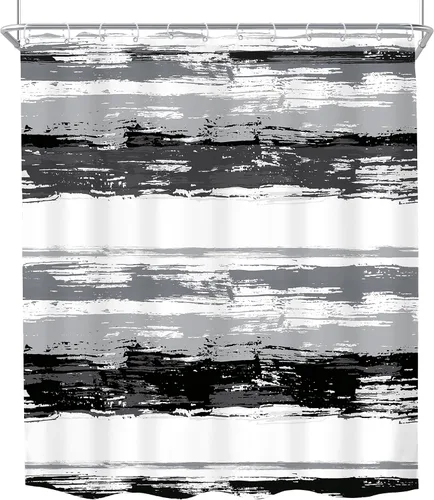 Miniatura 8 de KOMLLEX Cortina de ducha abstracta en blanco y negro para decoración de baño, 60 pulgadas de ancho x 72 pulgadas de alto, moderna a rayas grises