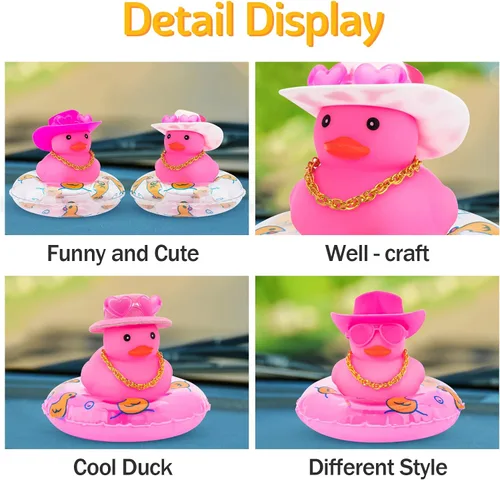 Miniatura 3 de wonuu Accesorios rosas para automóvil, sombrero de vaquero, patos de goma, decoración de tablero de automóvil, patos de goma, accesorios rosados