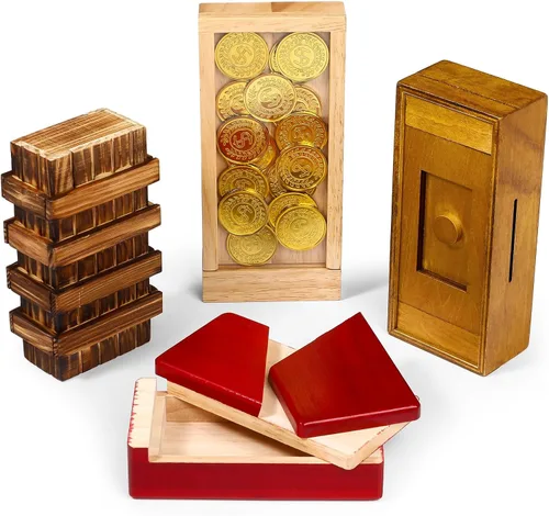 Miniatura 9 de Zhanmai 4 Piezas Cajas de Rompecabezas de Madera Cajas de Rompecabezas de Madera para Tarjetas de Regalo Portadores de Estuches de Dinero