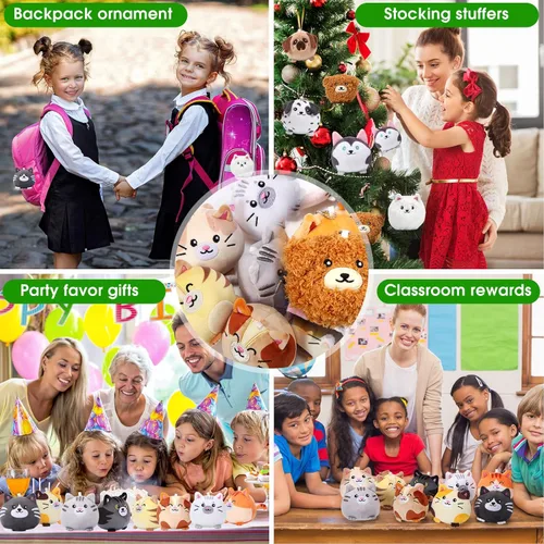 Miniatura 6 de Halloscume Juego de 18 mini animales de peluche a granel de gato cachorro de 3.15 pulgadas, juguetes para gatitos y perros, juego de llaveros