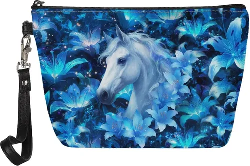 Miniatura 17 de Howilath Abstract Art Cat Cosmetic Pouch for Women PU Leather Toiletry Storage Bag Trapezoid Makeup Bags with Wrist Strap