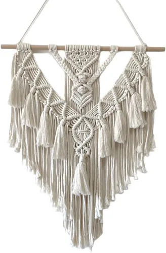 Miniatura 5 de Colgante de Pared de Macramé Bohemio y Decoración de Pared, Tapiz de Algodón Hecho a Mano con Borla, Arte de Pared Tejido de Macramé para Decorar