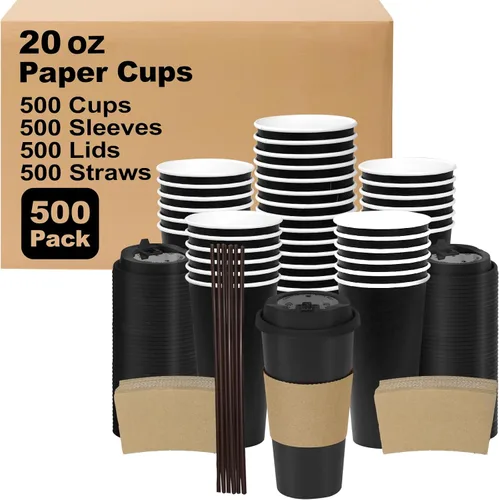 Miniatura 16 de Paquete de 100 tazas de café desechables de pared ondulada corrugada de 16 onzas con tapas y pajitas, tazas aisladas resistentes para bebidas