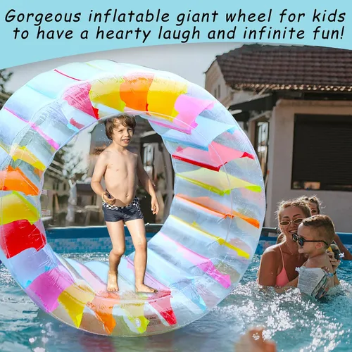 Miniatura 6 de Joliyoou Flotador de piscina con rueda de agua, flotador inflable de 47 pulgadas para niños, juguete gigante de piscina colorido para niños