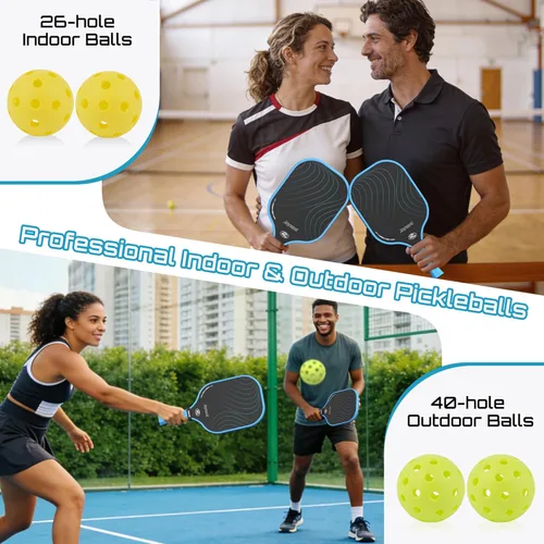 Miniatura 7 de Juego de 2 palas de pickleball aprobadas por USAPA de fibra de carbono con raquetas de pickleball para principiantes, bolas de pepinillo para Azul