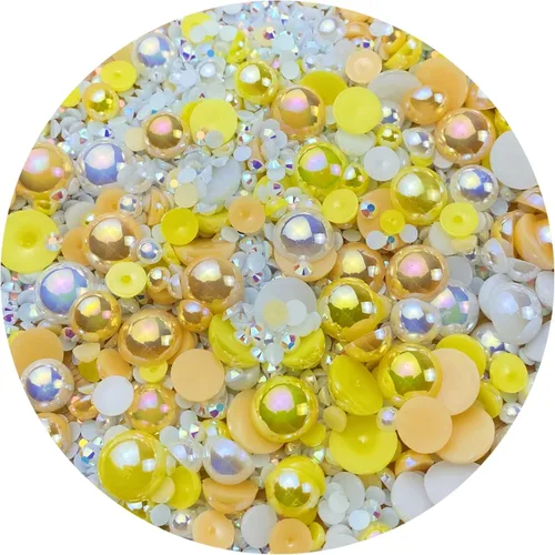 Miniatura 18 de Cuentas de resina con diamantes de imitación, mitad redonda, cuentas de perlas planas de 30 g, cuentas de media perla con diamantes de imitación