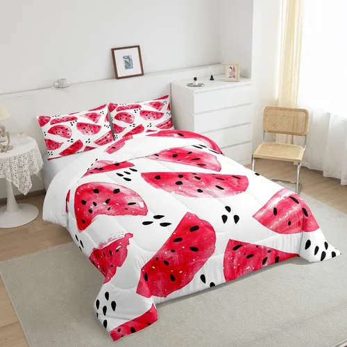 Miniatura 4 de Feelyou Juego de edredón de sandía, tamaño individual, juego de ropa de cama de frutas frescas de verano para niños, decoración de frutas rojas, 1