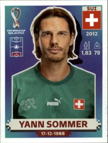 2022 Panini World Cup Soccer Sticker #SUI3 Yann Sommer Switzerland Group G Official Qatar WC Album Sticker in Raw (NM or Better) - Measuring 2
