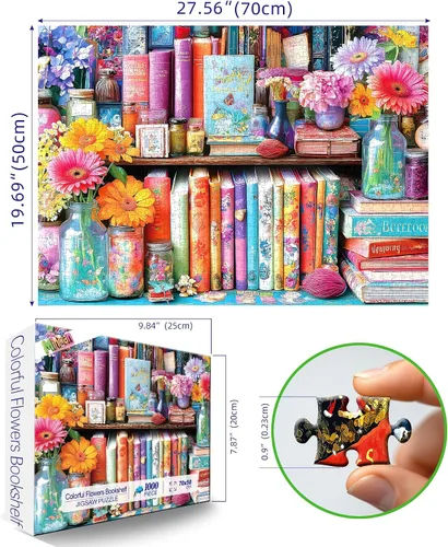Miniatura 2 de Rompecabezas de 1000 piezas para adultos, tema de “Rincón vibrante de libros”, póster e impresión de alta definición, 27.5 x 19.7 pulgadas, sin