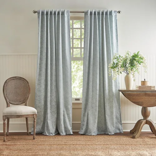 Martha Stewart Cottage Floral Jacquard para oscurecer la habitación, con bolsillo para cortinero / pestaña trasera, par de paneles de cortina para