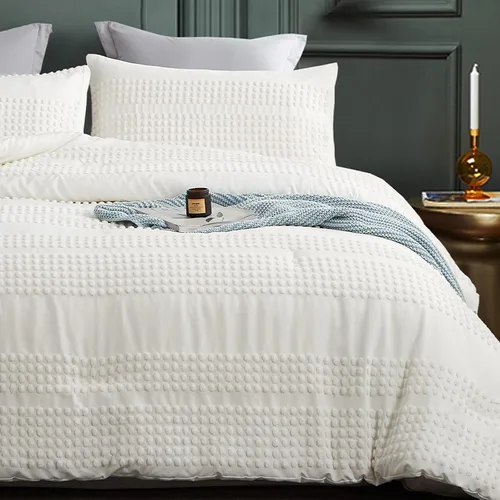 Miniatura 10 de Cupocupa Juego de Edredón Queen Beige con Mechones, Juegos de Edredones Ropa de Cama para Cama Queen 3 Piezas Edredón Boho Suave Esponjoso Ligero
