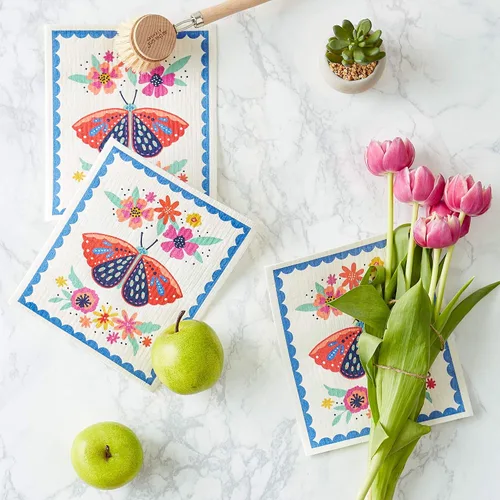 Miniatura 4 de DII Paños suecos para cocina y limpieza, reutilizables, lavables a máquina y aptos para lavavajillas, biodegradables, 7.75 x 6.75, Butterfly Folk, 3