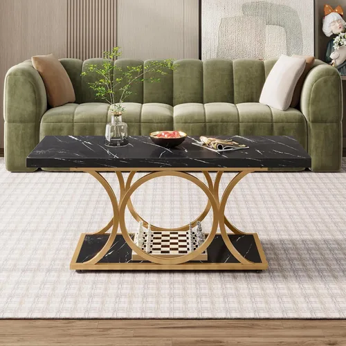Miniatura 4 de Tribesigns Mesa de centro rectangular de 47.24 pulgadas, mesas de centro modernas para sala de estar, mesa de centro de madera de mármol sintético