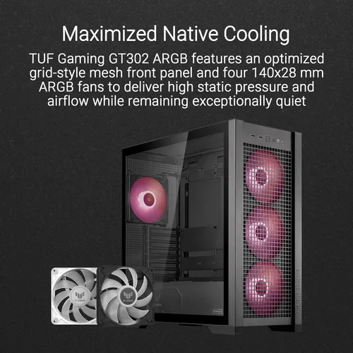 Miniatura 2 de Chasis para PC ASUS TUF Gaming GT302 ARGB Edición Blanca ATX de Torre Media Cuatro ventiladores ARGB de 140x28mm para flujo de aire y presión