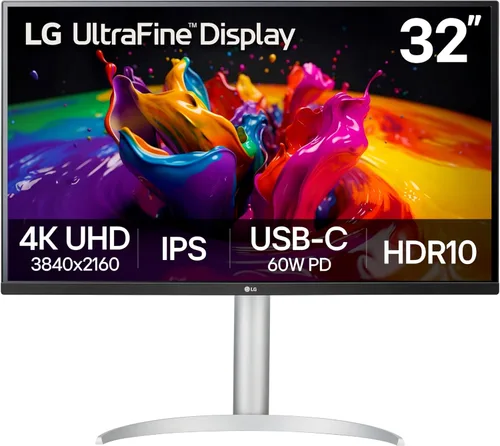 LG 32UP83A-W Monitor de computadora 32 pulgadas 4K UHD (3840 x 2160) 60Hz, IPS, Ultrafino, USB Type-C 60W PD, HDMI, DisplayPort, altavoz
