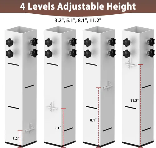 Miniatura 4 de 4 elevadores de cama de acero al carbono de 3.15 pulgadas de diámetro, elevador de cama de metal alto para dormitorio universitario, marco de cama