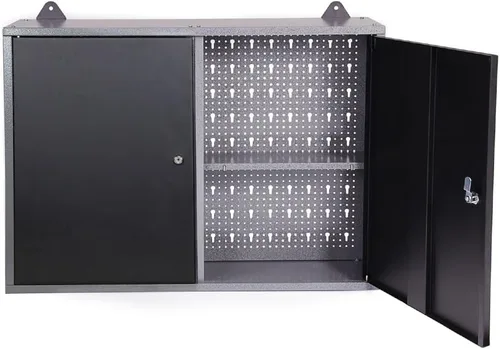 Miniatura 7 de JZD Gabinete de almacenamiento montado en la pared de acero, gabinetes de herramientas colgantes de metal, para taller de garaje, negro y gris