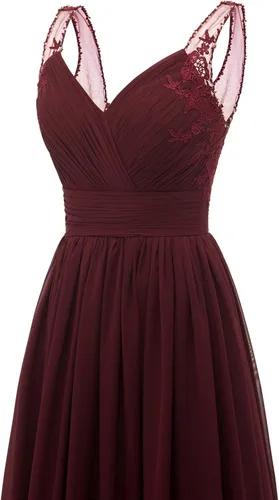 Miniatura 5 de Vestidos de dama de honor de encaje de gasa largos para mujer, cuello en V, plisados, tirantes de tul acampanados, vestidos de graduación, noche