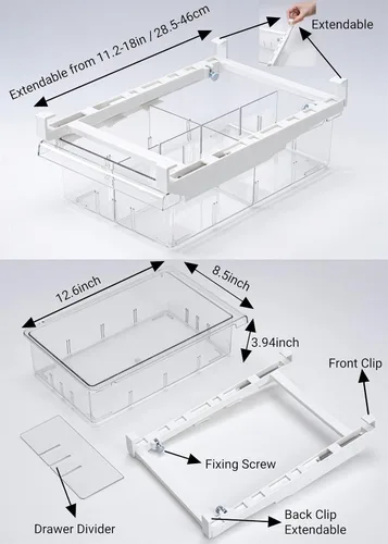 Miniatura 3 de YekouMax Organizador de refrigerador, contenedores organizadores de refrigerador, extraíble con asa, caja de almacenamiento para estante