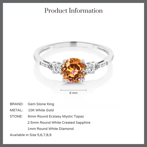 Miniatura 13 de Gem Stone King Anillo de compromiso de 3 piedras preciosas redondas de oro blanco de 10 quilates con piedra natal de 0.236 in con piedra natal