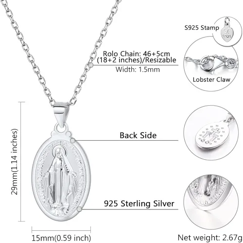 Miniatura 5 de U7 - Collar y cadena de la Virgen María 22 chapado en oro de 18 quilates joyería cristiana para hombre o mujer cruz milagrosa personalizable