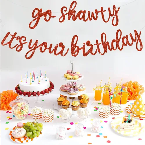 Miniatura 5 de BEISHIDA Cartel con texto en inglés «Go Shawty It's Your Birthday» con texto en inglés «No DIY Hip Hop» con tema de feliz cumpleaños, cartel de Rojo