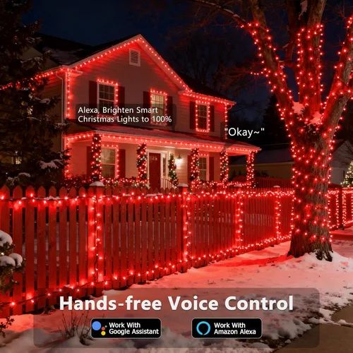 Miniatura 3 de Brizled - Luces inteligentes para árbol de Navidad, 20 metros / 66 pies, 200 luces LED que cambian de color, control por aplicación y voz, Rojo