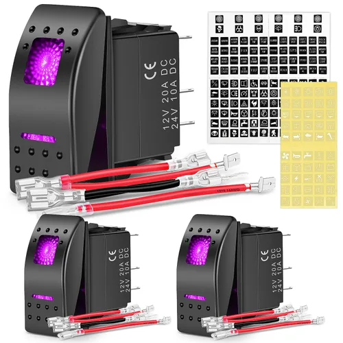 Miniatura 12 de Nilight - Interruptores basculantes de 6 unidades con calcomanías de brillo nocturno, 5 pines SPST, con retroiluminación roja de 12V/24V, para Rojo