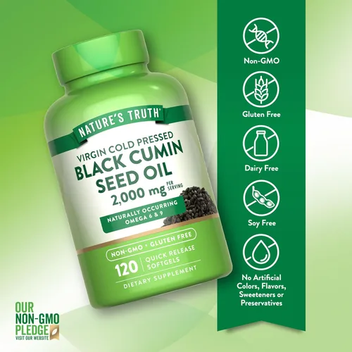 Miniatura 3 de Nature's Truth Pastillas de aceite de semilla negra 2,000 mg 120 cápsulas blandas Comino virgen prensado en frío Suplemento sin OMG y sin