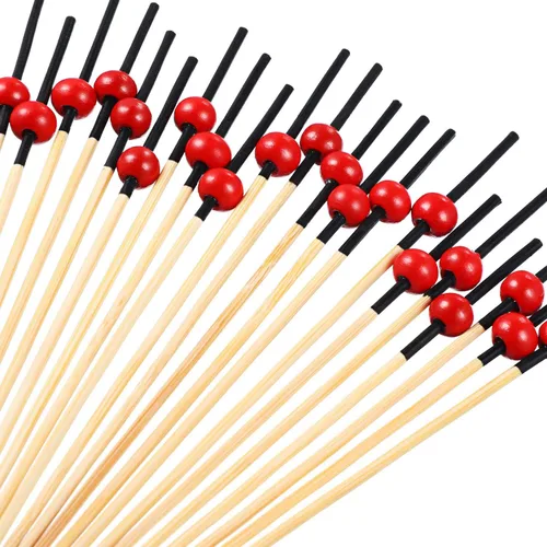 Miniatura 8 de Blulu Paquete de 200 palillos de dientes elegantes para aperitivos, brochetas de cóctel de perlas de 4.7 pulgadas para bebida, palitos con sabor a
