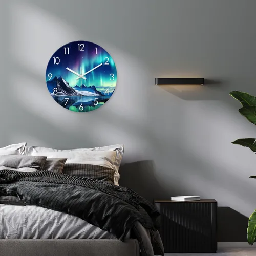 Miniatura 4 de XNM Relojes de Pared de Cristal Verde Azulado Operados con Batería 12 Pulgadas Aurora Relojes de Pared Modernos para Decoración de Sala de Estar