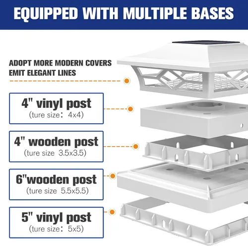 Miniatura 5 de VOLISUN - Faroles solares para poste: paquete de 2 luces para exteriores, para cubierta, con casquillo blanco, resistente al agua, 2 modos
