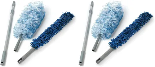O-Cedar Plumero de microfibra de doble acción con mango telescópico, juego de 3 piezas, blanco, azul (paquete de 2)