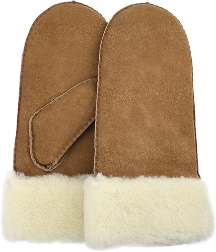 Surblue Manoplas de gamuza de oveja de invierno para hombre, piel de oveja de alta calidad, cálido puño grueso forrado de lana de cordero
