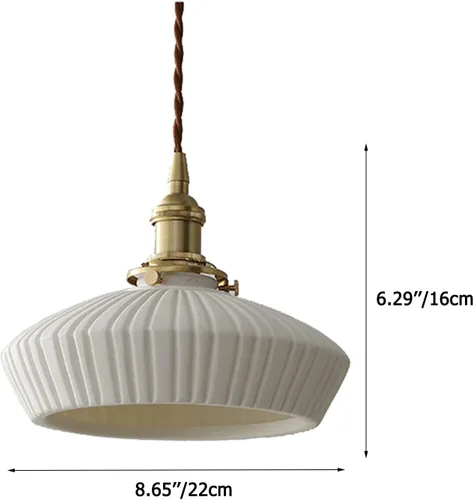 Miniatura 2 de Lámpara colgante de cerámica blanca, cerámica blanca con lámpara de latón zócalo, lámpara colgante de comedor, luz colgante de barra de noche