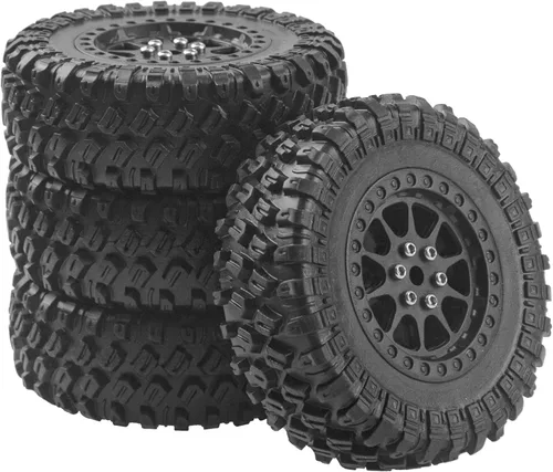 Neumáticos de goma OD de 2.7 pulgadas y llantas de plástico compatibles con MN Modelo MN90 MN91 MN45 MN96 MN99 MN99S MN98 1/12 RC Car (negro)