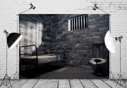 Miniatura 2 de BELECO Telón de fondo de prisión de 12 x 8 pies para fotografía de celda de prisión, habitación prohibida con marcas y manchas de sangre, fondo