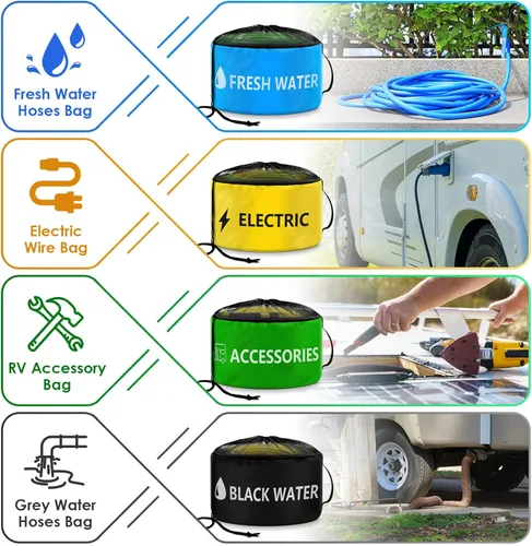 Miniatura 6 de ERKOON Bolsa de almacenamiento de manguera impermeable para caravana, paquete de 4, accesorios organizadores para cámper, bolsa organizadora