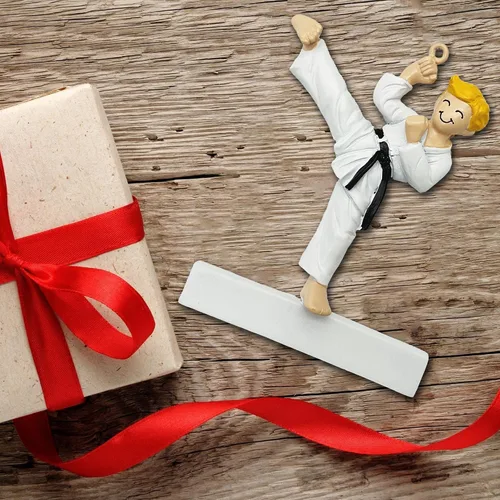 Miniatura 3 de Adorno para árbol de Navidad de karate, cinturón negro dominado personalizado niño rubio Jitsu Judo ornamento de artes marciales