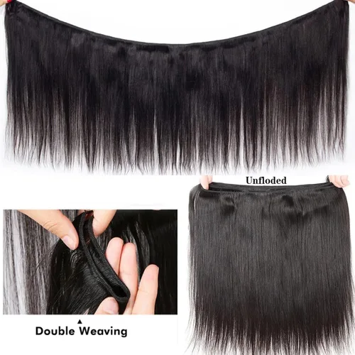 Miniatura 4 de 3 manojos de cabello humano lacio 100% sin procesar virgen brasileño paquetes de 10, 12, 14 pulgadas, mechones de cabello humano corto sin procesar