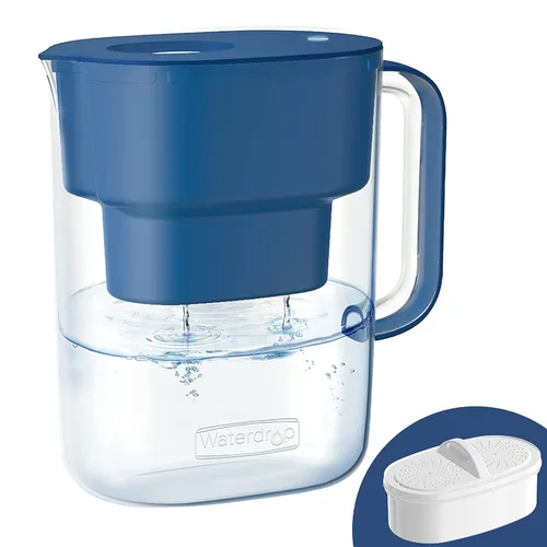 Waterdrop Jarra translúcida con filtro de agua, 10 tazas, de larga duración, hasta 200 galones, certificado NSF, 5 veces más vida útil, reduce el