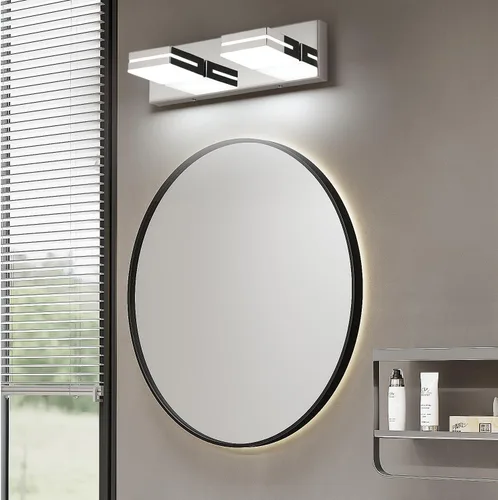 Miniatura 6 de SineRise - Lámpara LED para tocador de baño - Moderna lámpara de acrílico con acabado cromado para iluminación de pared sobre el espejo - 2 luces