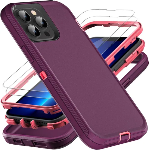 Miniatura 8 de YKHJKLEC Funda para iPhone 13 Pro Max, Grado Militar 3 en 1 Resistente Funda A Prueba de Golpes/Caídas/Polvo con 2 Protectores de Pantalla de Vidrio