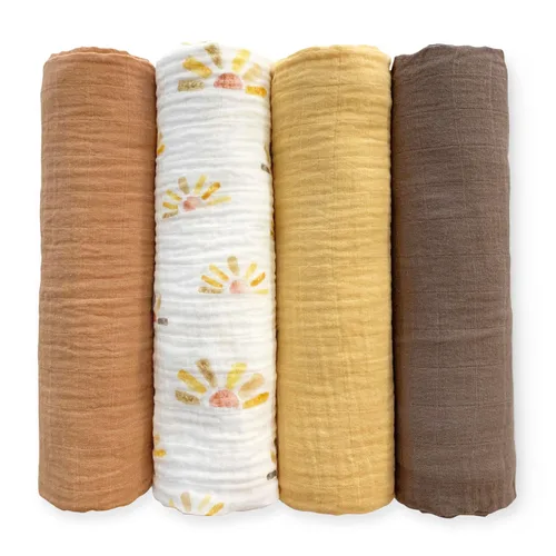 Miniatura 24 de SwaddleDesigns Juego de 4 mantas de muselina de algodón para bebé, niño y niña, mantas neutras para recién nacido, registro de bebé y regalo, 46 x