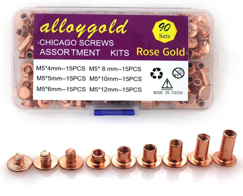 Miniatura 18 de Juego de 90 tornillos de acero inoxidable 304 Chicago de cuero, 7 tamaños de remaches para manualidades, ropa, zapatos, cinturones, bolsas
