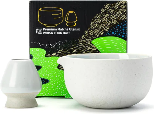 Miniatura 10 de TEANAGOO - Juego de tazón de té Matcha con asa, juego de tazón de cerámica Matcha y soporte para batidor, tazón de té verde, 2 piezas Macha Chawan