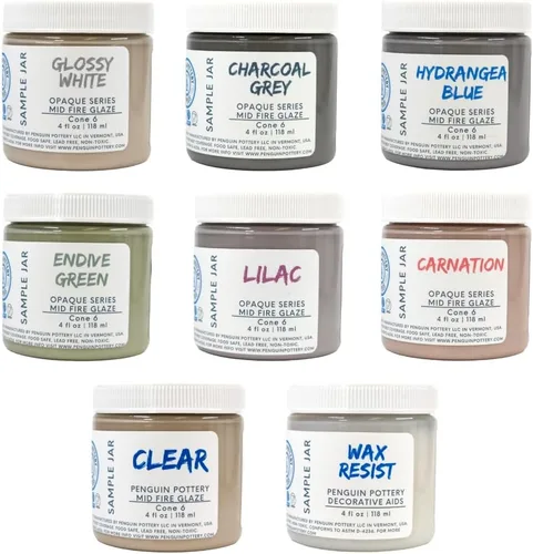 Miniatura 13 de Penguin Pottery - Set variado - Serie Celadon de Fuego Medio - Cono 6 - Incluye 8 frascos de 4 oz